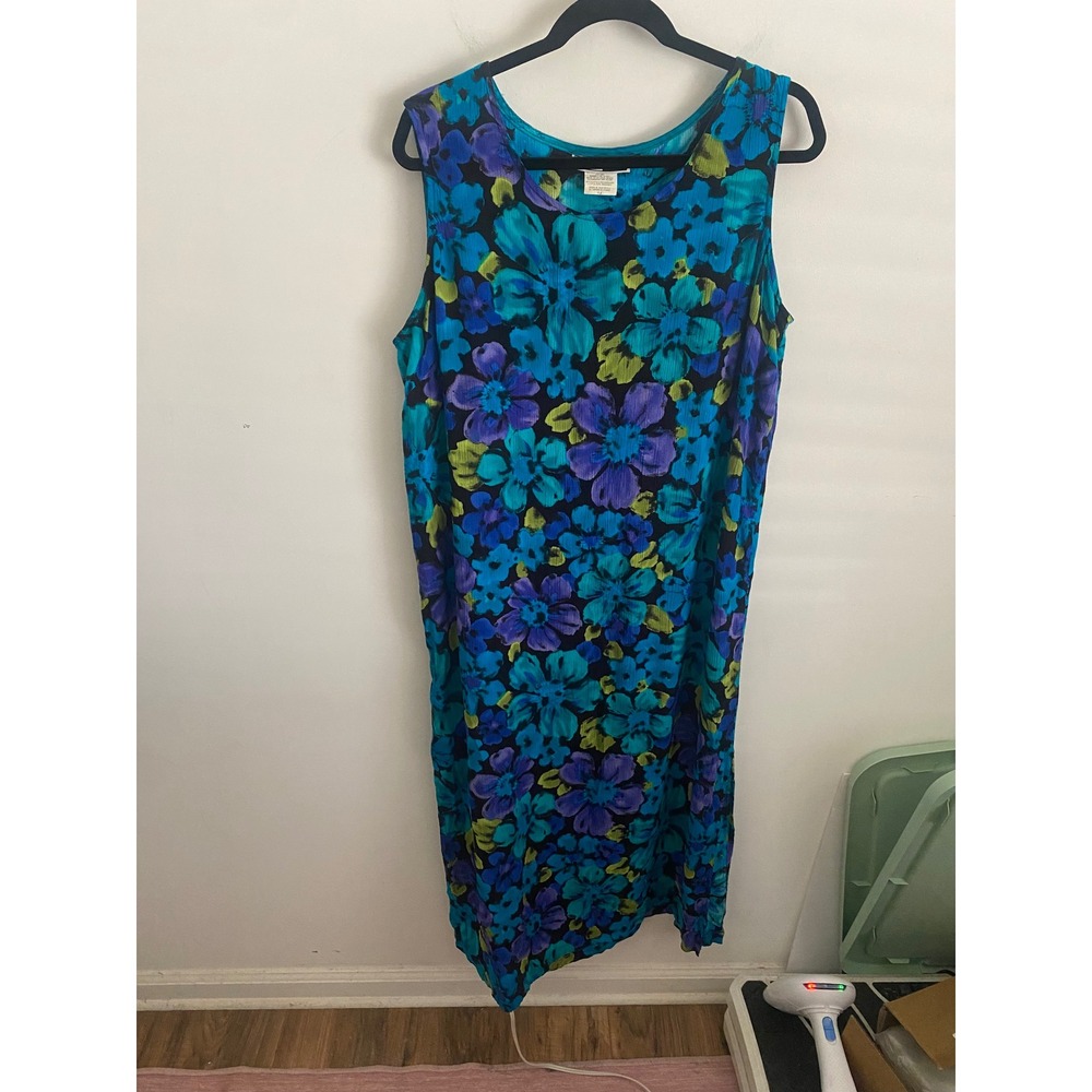 Jennifer Lauren Blue Purple‎ Floral Sleeveless Crinkle Midi Dress Size 14